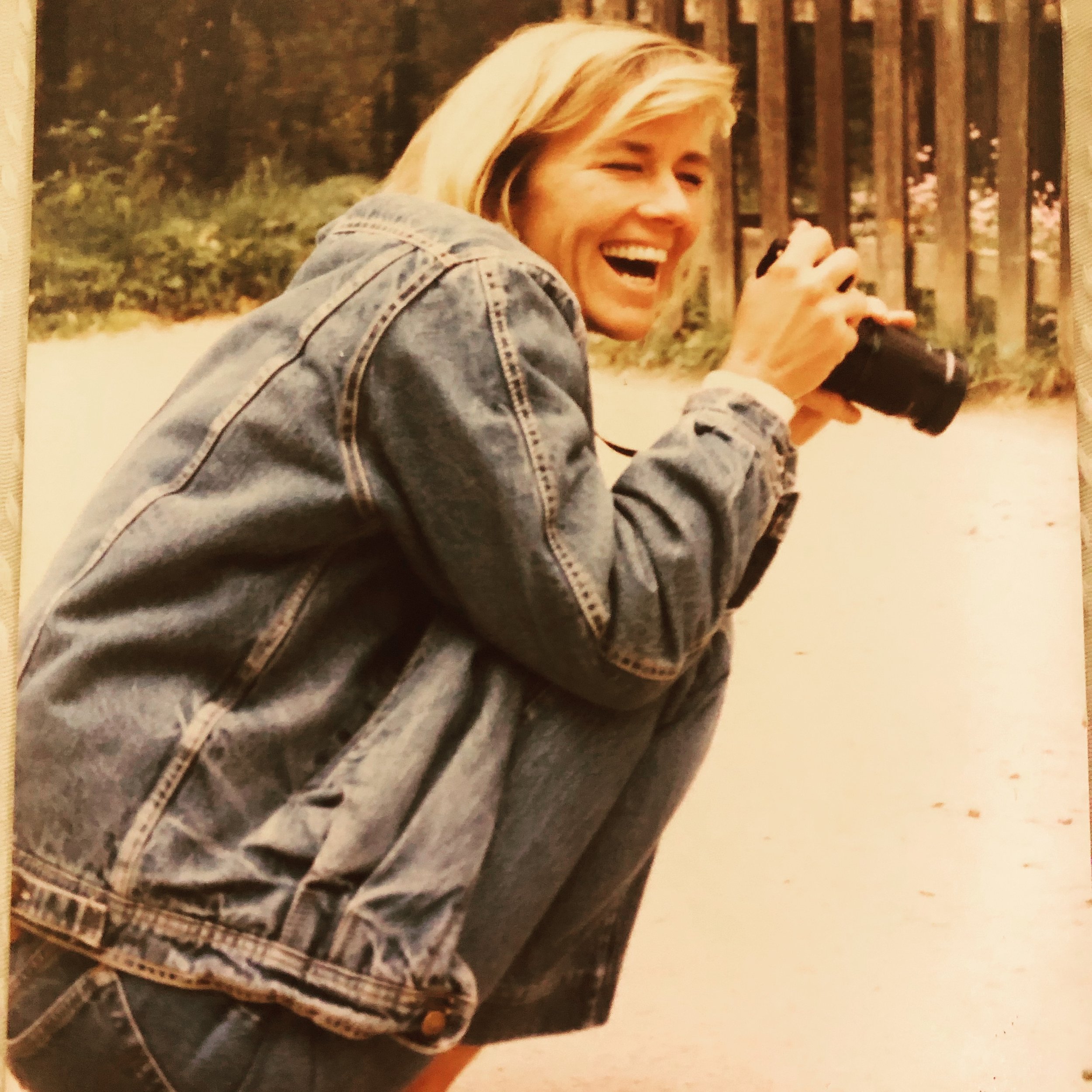 Leslie Lacin with her Pentax camera during graduate school