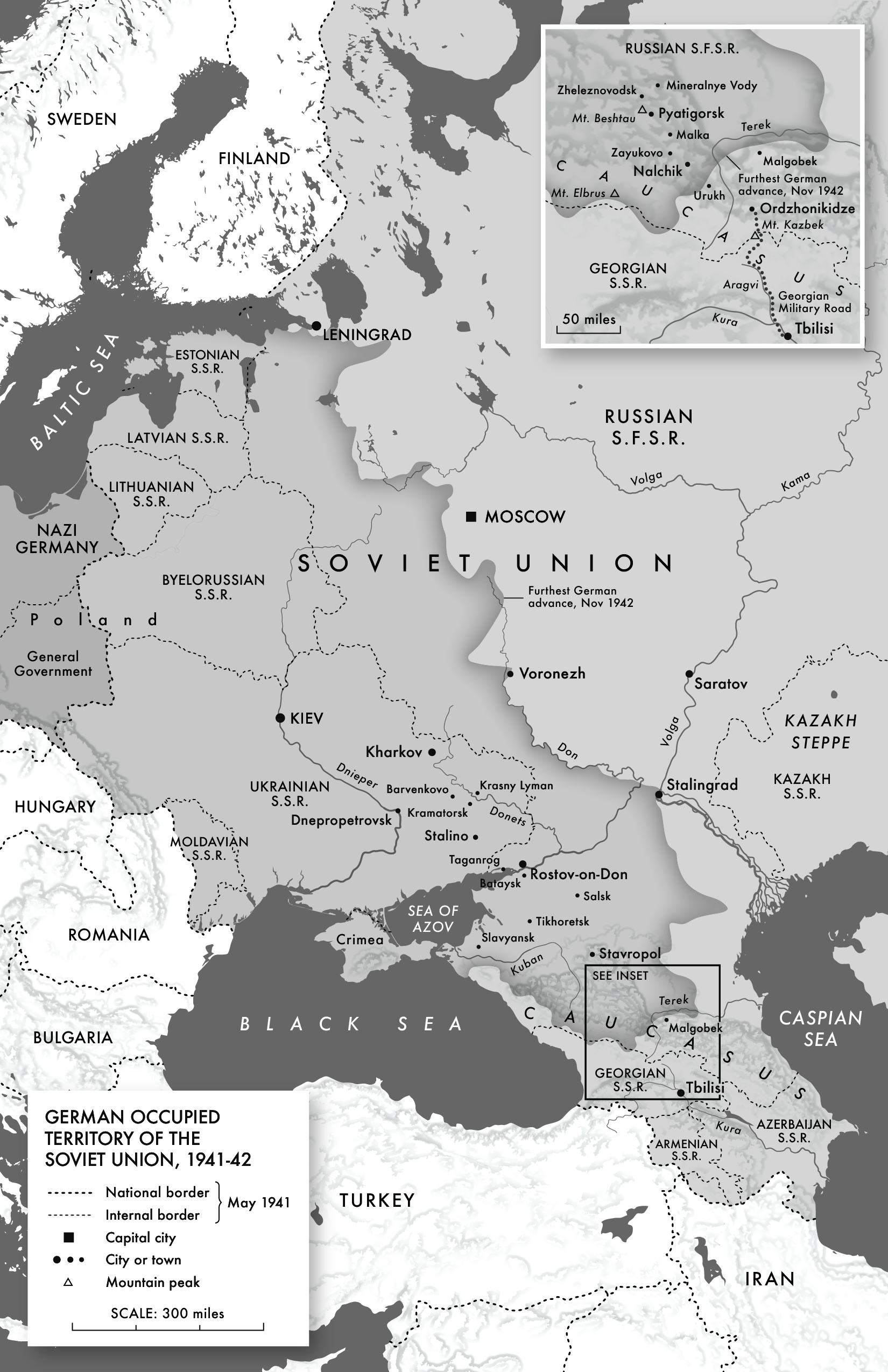 Map of the Soviet Union 1941–42 showing key locations from You, With Your Waiting
